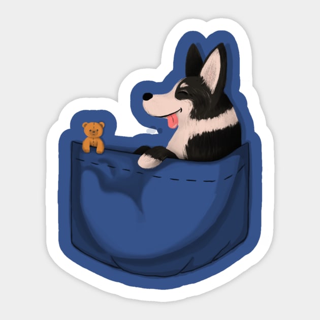 Black Pocket Corgi Sticker by CorinnaSchlachter